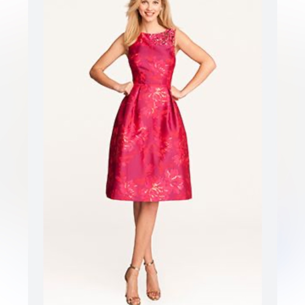 Teri Jon Fuchsia Floral Jacquard Sleeveless Midi Dress